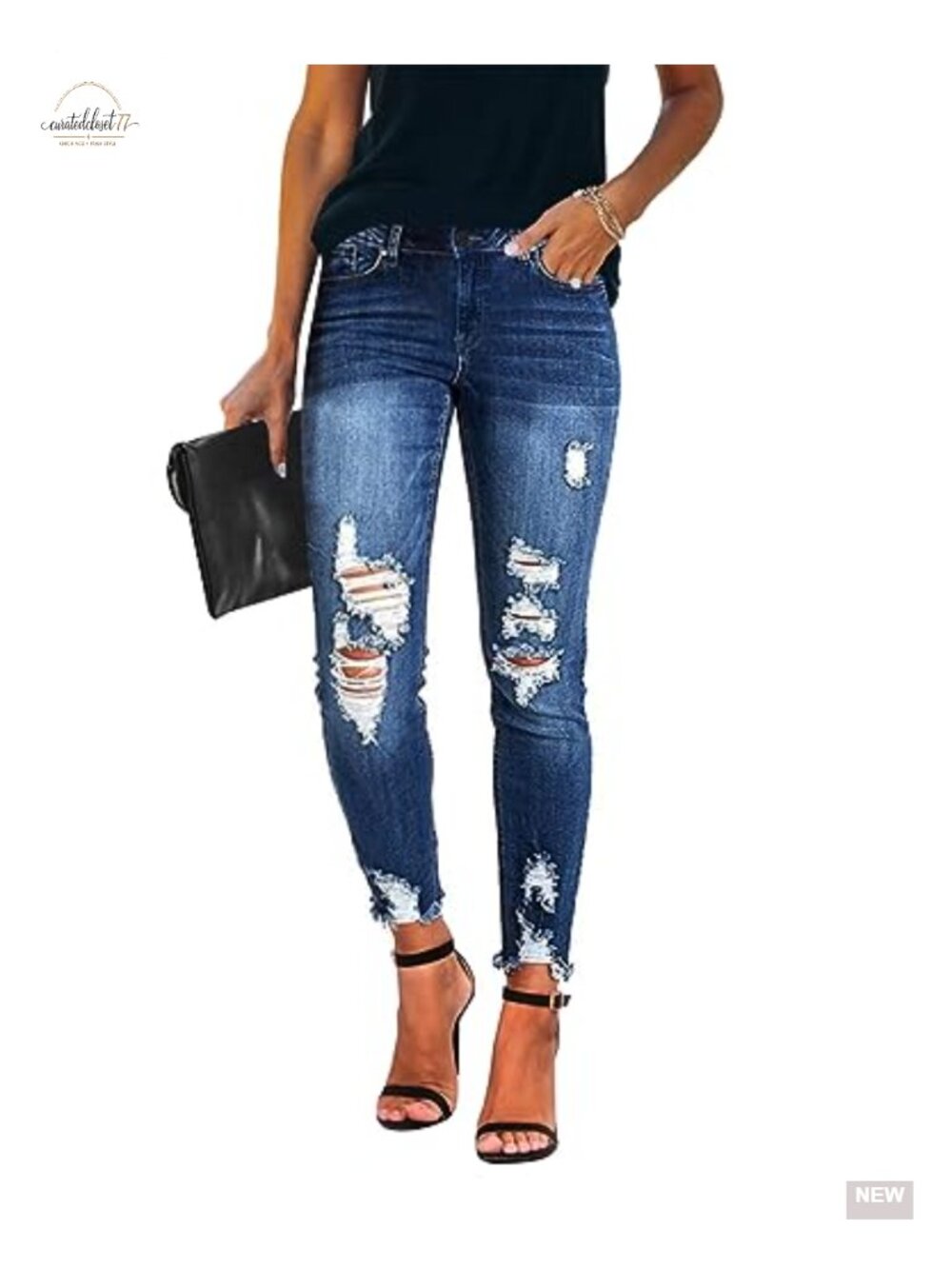 Ripped Skinny Jeans Distressed Stretchy Denim Pants Mid Rise Casual